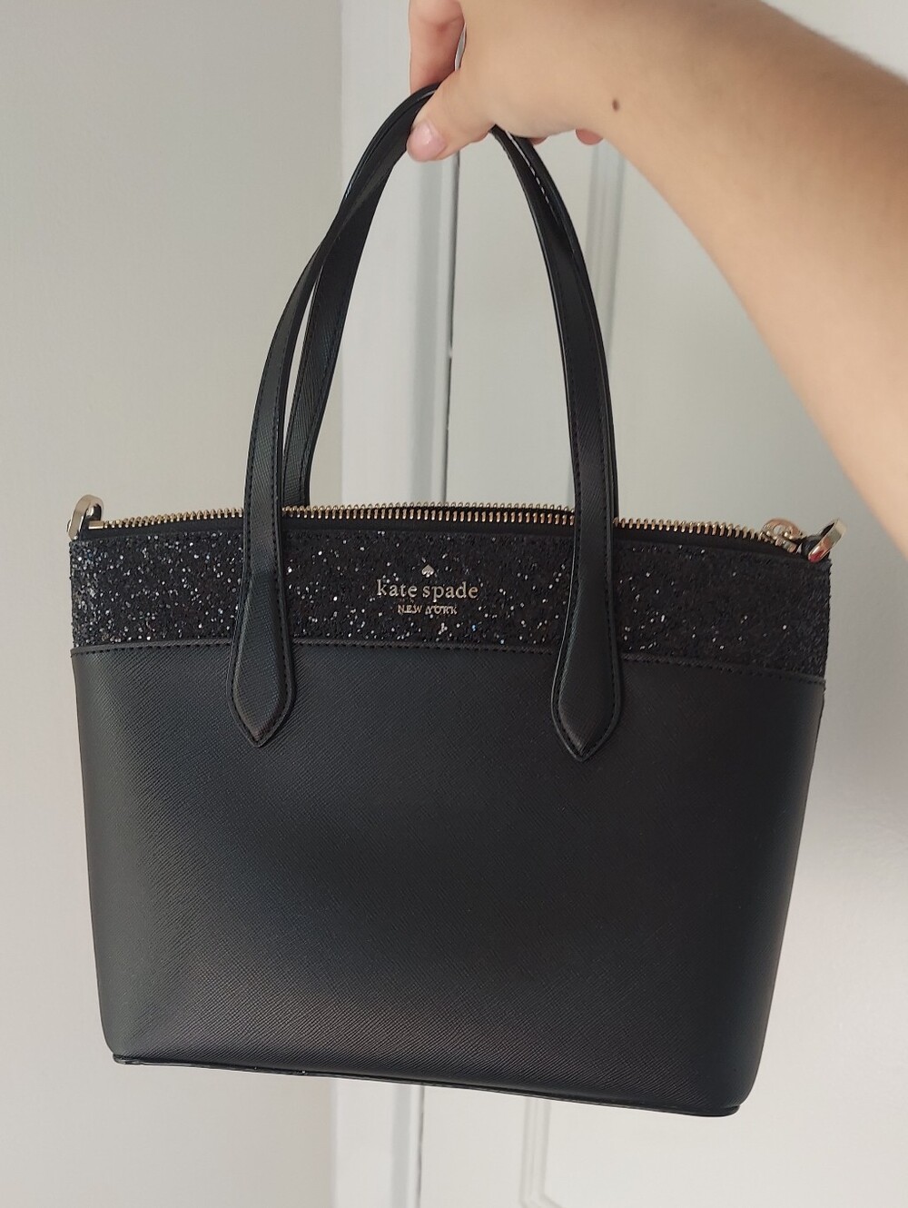 Kate Spade Black Tote with Glitter Trim NWOT